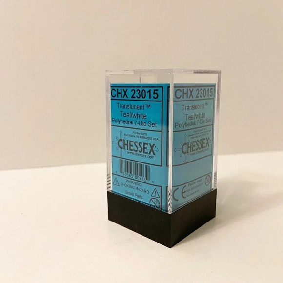 Chessex 7 Polyhedral Dice  Set Translucent Teal White CHX 23015 Cracked Case - Picture 4 of 11